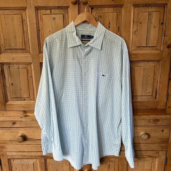 Vineyard Vines‎ XL Classic Fit Tucker Shirt Blue White Green Plaid Long Sleeve - Picture 1 of 9